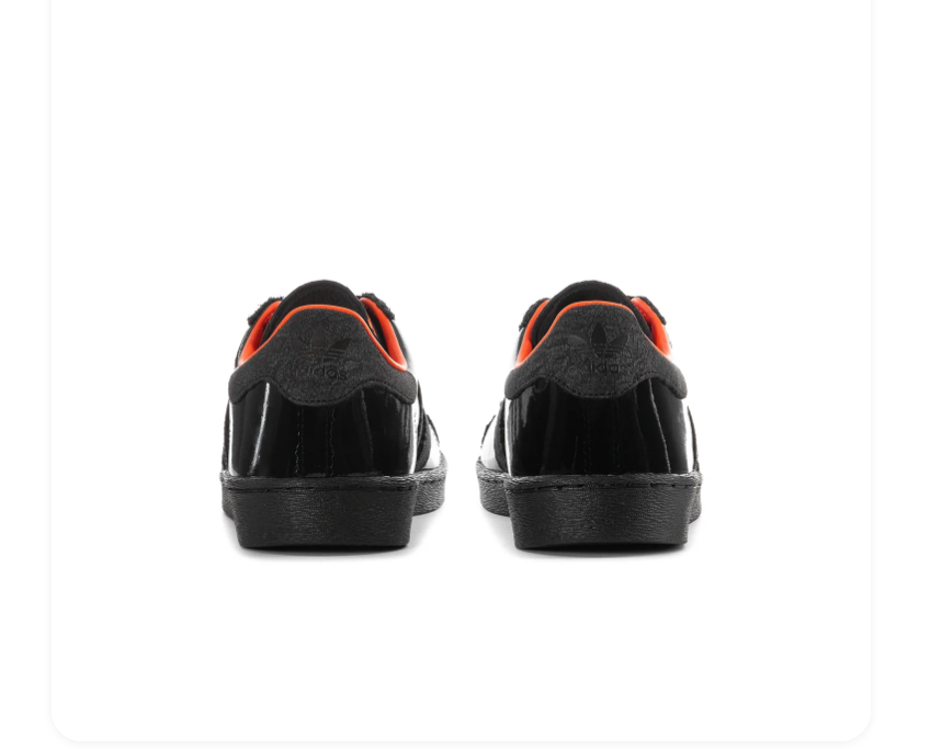 Adidas Black Glossy Sneakers with Orange Lining and Graphic Tongue