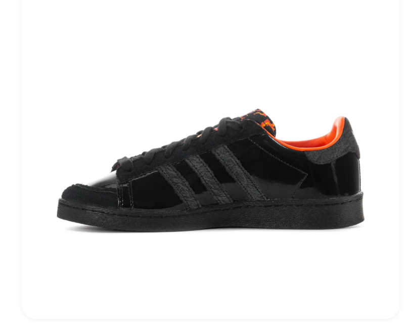 Adidas Black Glossy Sneakers with Orange Lining and Graphic Tongue