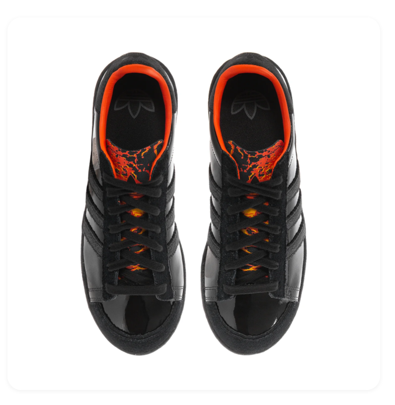 Adidas Black Glossy Sneakers with Orange Lining and Graphic Tongue
